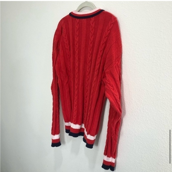 Vintage THE FOX Collection V-neck knit sweater long sleeve cotton red,white - Picture 13 of 16